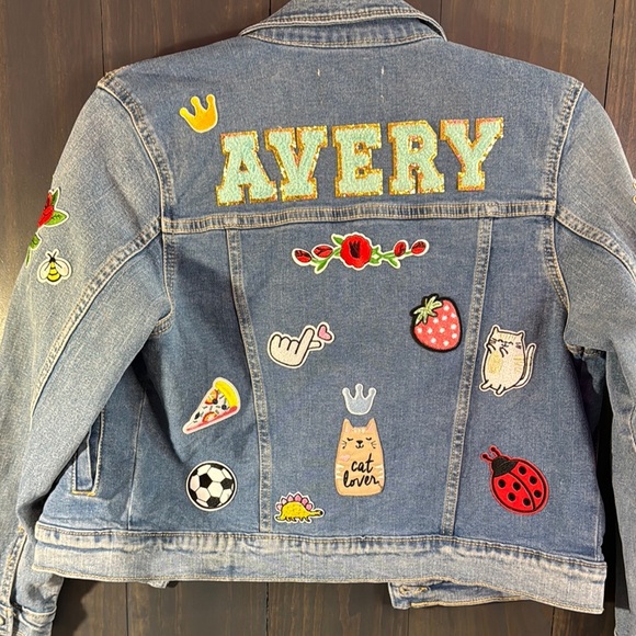 Old Navy Other - Old Navy Blue Jean Jacket Iron On Patches AVERY Girls Youth Large 10/12